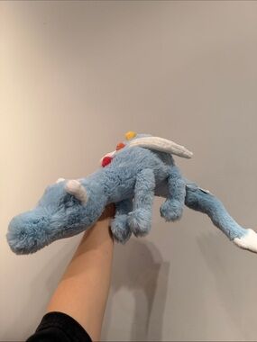Jellycat Blue Plush Dragon with White Wings and Multicolor Spikes